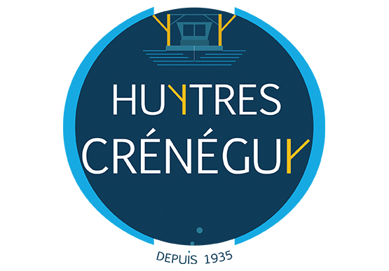 Création du logo Crénéguy par La Fabrique des Images Ici, le nom huitres crénéguy est associé à un pictogramme, le dragueur, formant une entité inséparable.