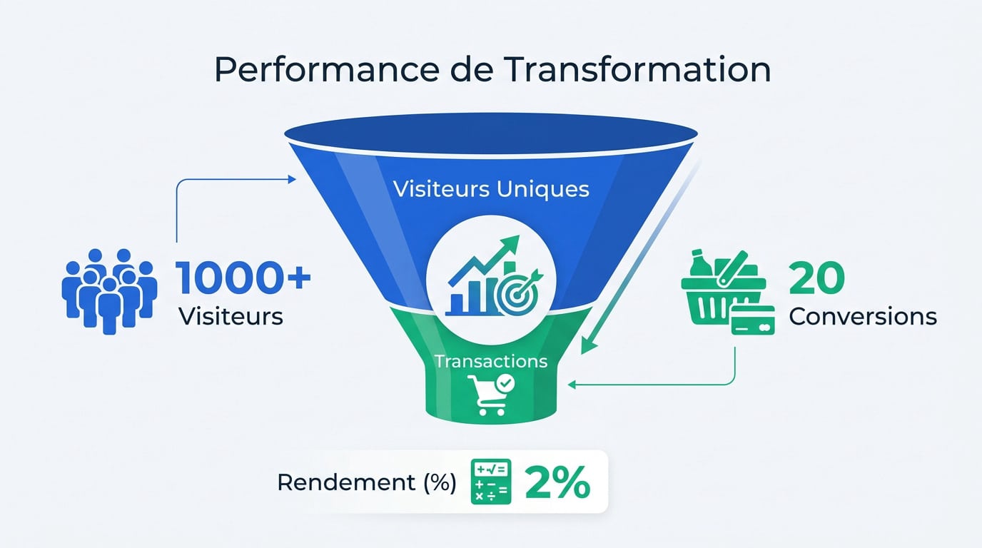 Schéma de l'entonnoir de conversion illustrant la performance et le rendement digital